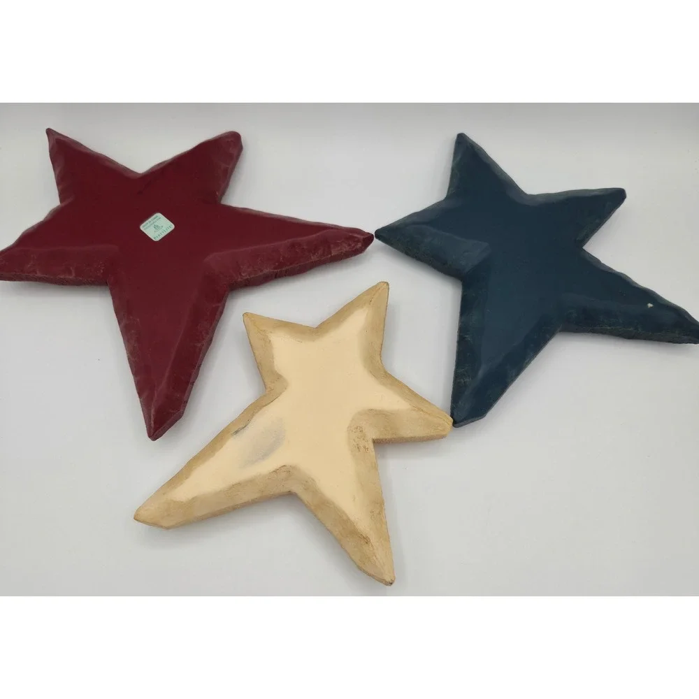 PartyLite Primitive Star Tealight Candle Holder S/3 Red White Blue Rare Retired